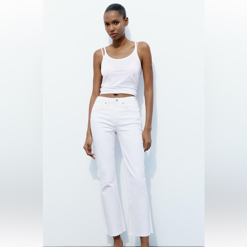 Zara High Waisted Cropped Stretchy Denim White NWT Sz 27 (US 4)